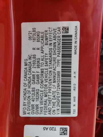 Photo 11 VIN: 2HGFE1F72NH303968 - HONDA CIVIC EX 