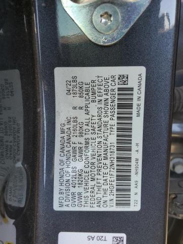 Photo 11 VIN: 2HGFE1F72NH318731 - HONDA CIVIC EX 