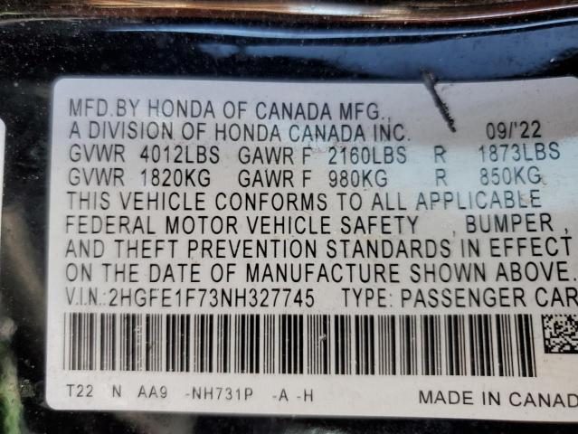 Photo 11 VIN: 2HGFE1F73NH327745 - HONDA CIVIC 