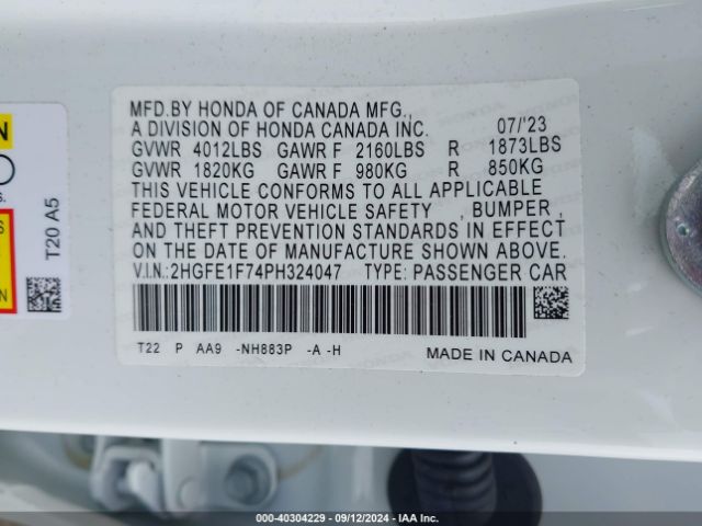 Photo 8 VIN: 2HGFE1F74PH324047 - HONDA CIVIC 