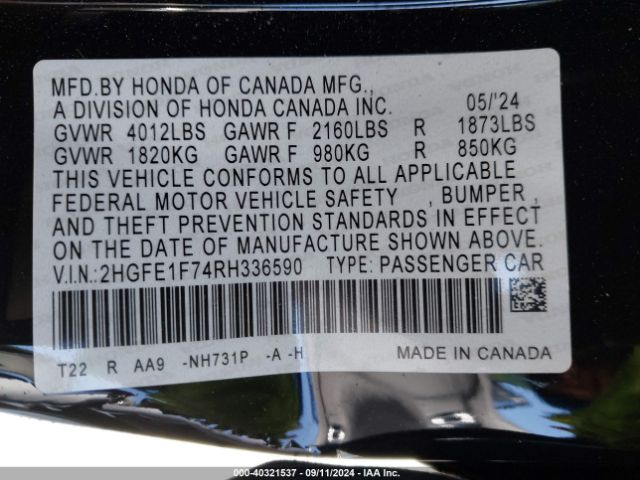 Photo 8 VIN: 2HGFE1F74RH336590 - HONDA CIVIC 