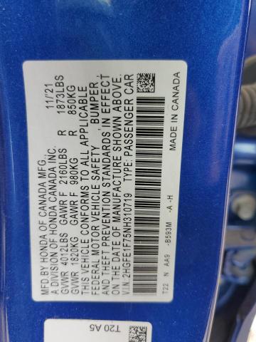 Photo 11 VIN: 2HGFE1F75NH310719 - HONDA CIVIC 