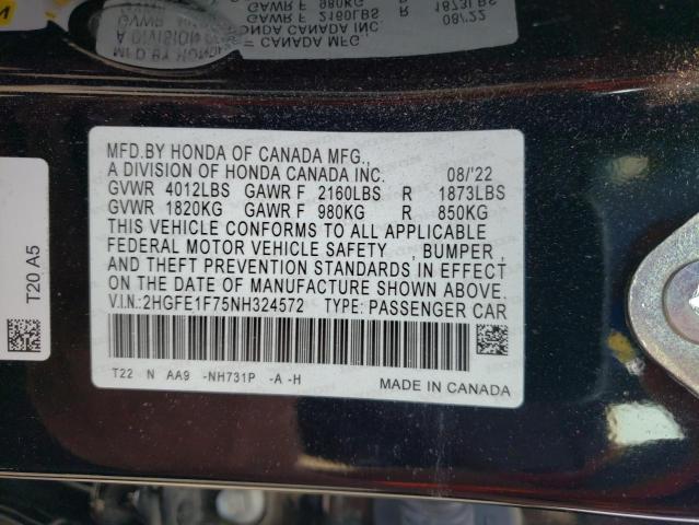 Photo 12 VIN: 2HGFE1F75NH324572 - HONDA CIVIC EX 