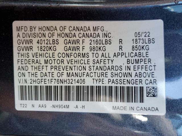 Photo 9 VIN: 2HGFE1F76NH321406 - HONDA CIVIC EX 