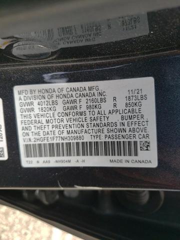 Photo 9 VIN: 2HGFE1F77NH309880 - HONDA CIVIC EX 