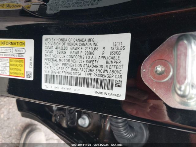 Photo 8 VIN: 2HGFE1F78NH310794 - HONDA CIVIC 