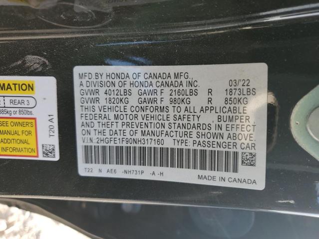 Photo 11 VIN: 2HGFE1F90NH317160 - HONDA CIVIC 