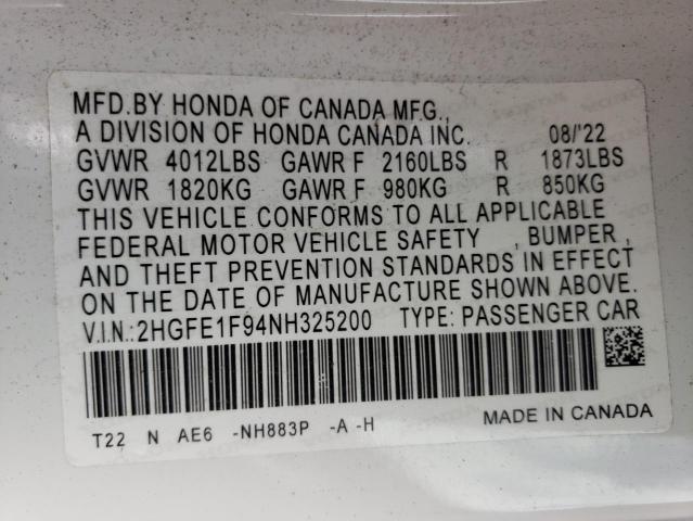 Photo 12 VIN: 2HGFE1F94NH325200 - HONDA CIVIC 