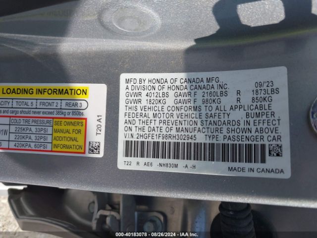 Photo 8 VIN: 2HGFE1F98RH302945 - HONDA CIVIC 