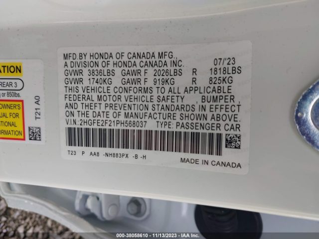 Photo 8 VIN: 2HGFE2F21PH568037 - HONDA CIVIC 