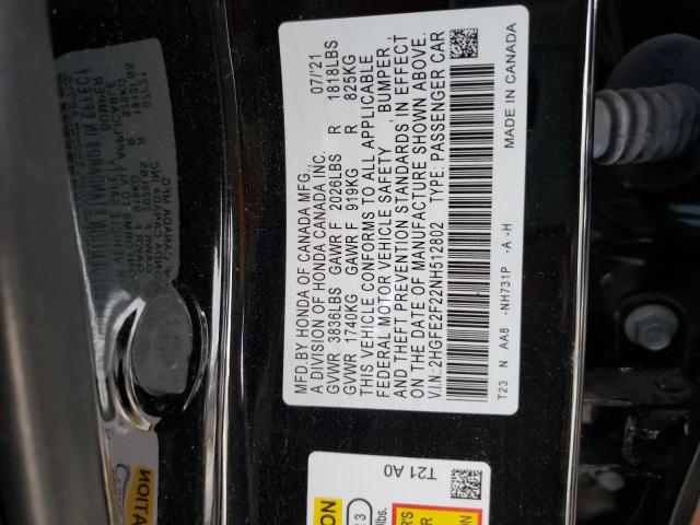 Photo 9 VIN: 2HGFE2F22NH512802 - HONDA CIVIC 