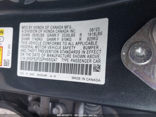 Photo 8 VIN: 2HGFE2F22PH555247 - HONDA CIVIC 