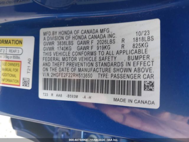 Photo 8 VIN: 2HGFE2F22RH513650 - HONDA CIVIC 