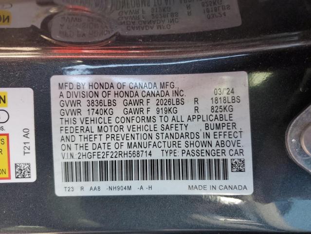 Photo 12 VIN: 2HGFE2F22RH568714 - HONDA CIVIC LX 