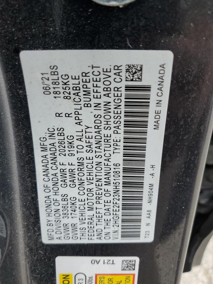 Photo 11 VIN: 2HGFE2F23NH510816 - HONDA CIVIC 