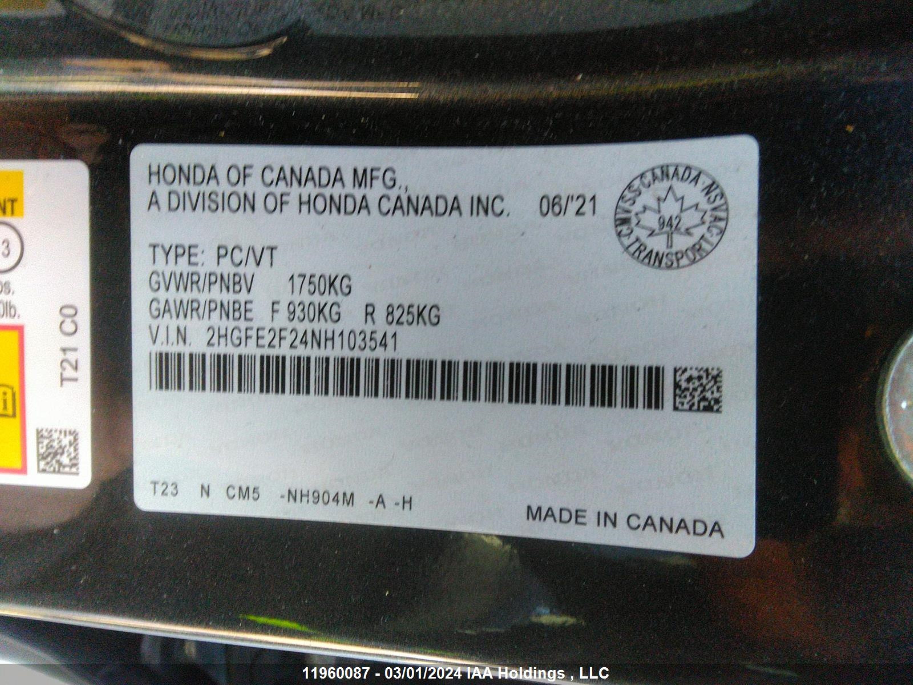 Photo 8 VIN: 2HGFE2F24NH103541 - HONDA CIVIC 