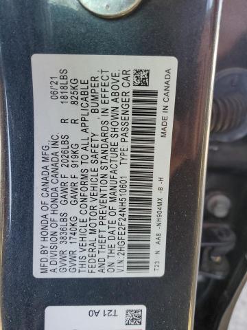 Photo 12 VIN: 2HGFE2F24NH510601 - HONDA CIVIC LX 