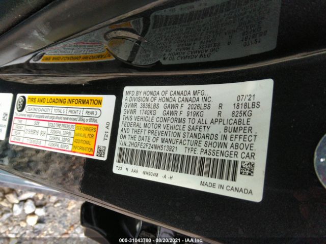 Photo 8 VIN: 2HGFE2F24NH513921 - HONDA CIVIC SEDAN 