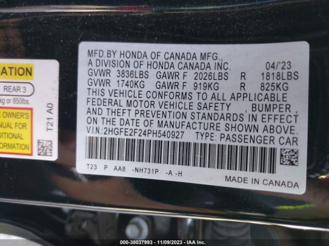 Photo 8 VIN: 2HGFE2F24PH540927 - HONDA CIVIC 