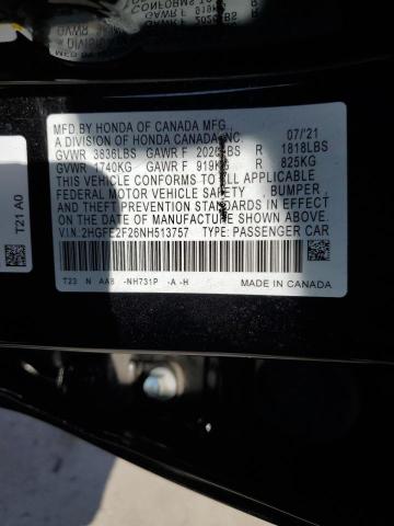 Photo 11 VIN: 2HGFE2F26NH513757 - HONDA CIVIC 