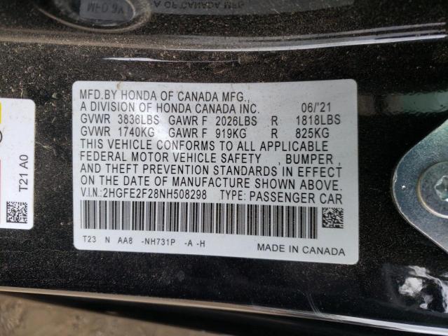 Photo 9 VIN: 2HGFE2F28NH508298 - HONDA CIVIC LX 