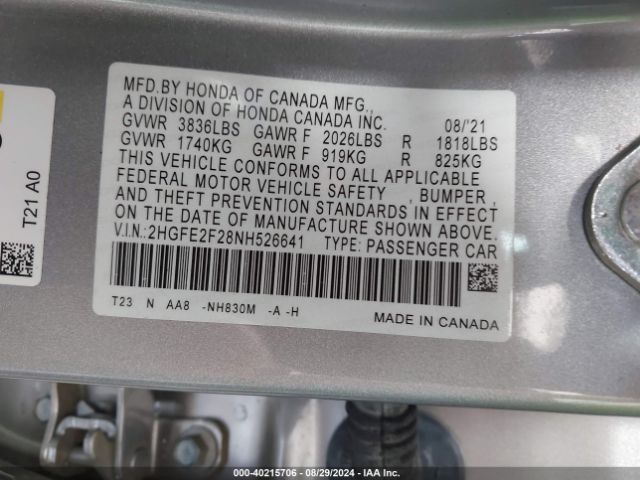 Photo 8 VIN: 2HGFE2F28NH526641 - HONDA CIVIC 