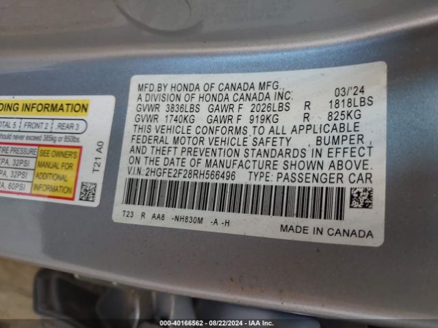 Photo 8 VIN: 2HGFE2F28RH566496 - HONDA CIVIC 