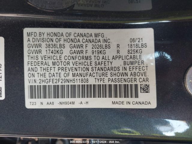 Photo 8 VIN: 2HGFE2F29NH511808 - HONDA CIVIC 