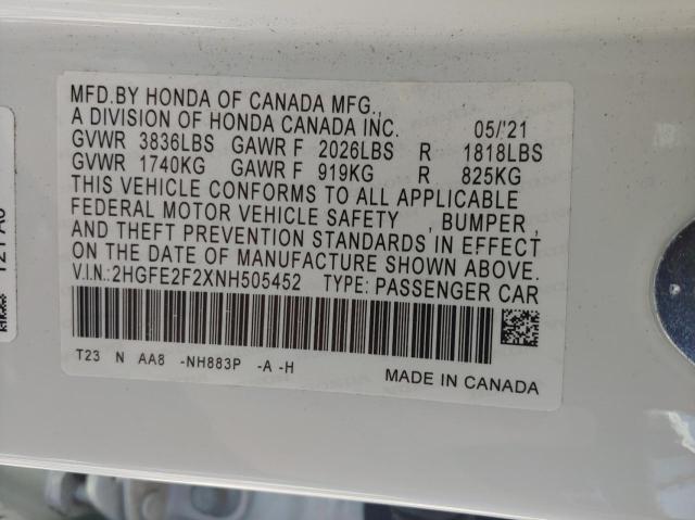 Photo 9 VIN: 2HGFE2F2XNH505452 - HONDA CIVIC LX 