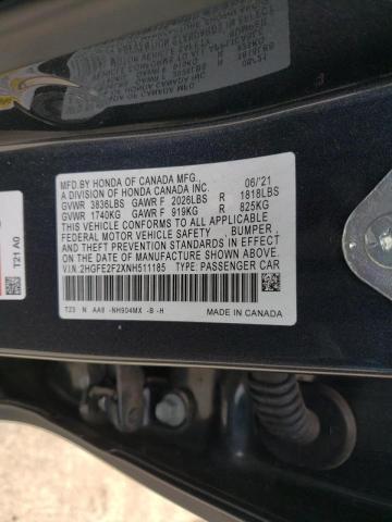 Photo 9 VIN: 2HGFE2F2XNH511185 - HONDA CIVIC LX 