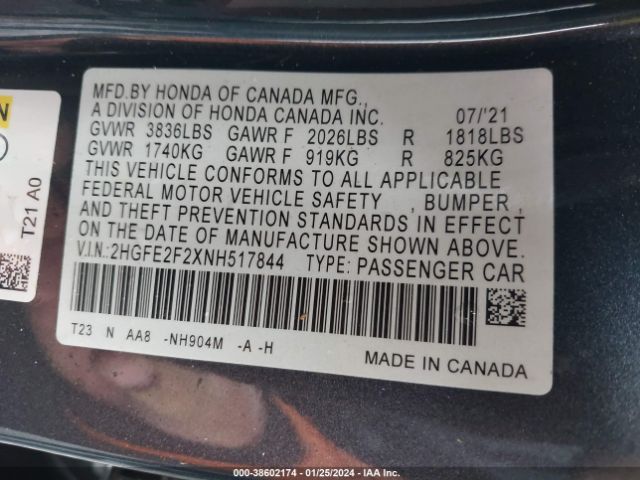 Photo 8 VIN: 2HGFE2F2XNH517844 - HONDA CIVIC 