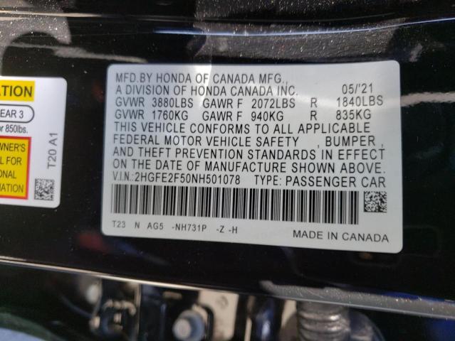 Photo 11 VIN: 2HGFE2F50NH501078 - HONDA CIVIC SPOR 