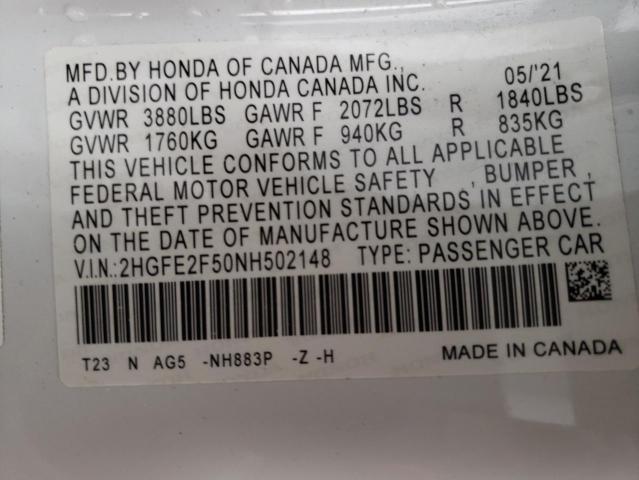 Photo 11 VIN: 2HGFE2F50NH502148 - HONDA CIVIC SPOR 