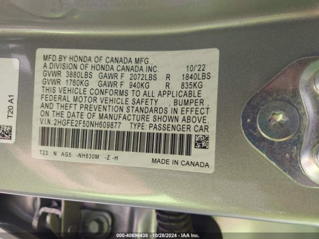 Photo 8 VIN: 2HGFE2F50NH609877 - HONDA CIVIC 