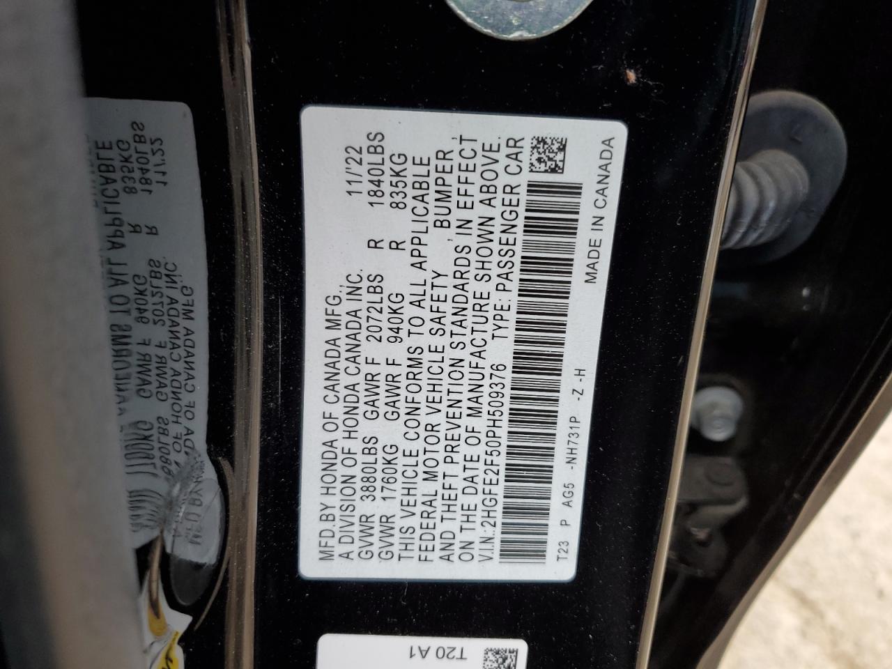 Photo 12 VIN: 2HGFE2F50PH509376 - HONDA CIVIC 