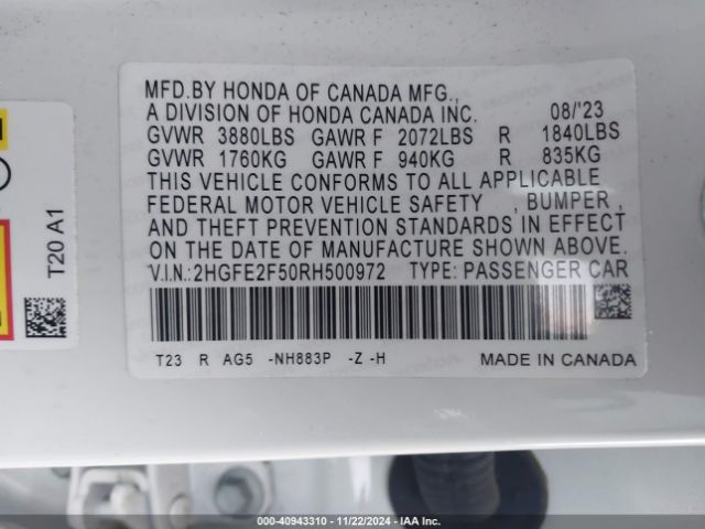 Photo 8 VIN: 2HGFE2F50RH500972 - HONDA CIVIC 