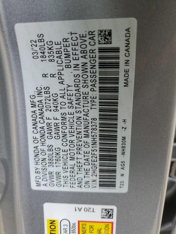 Photo 9 VIN: 2HGFE2F51NH578378 - HONDA CIVIC SPOR 