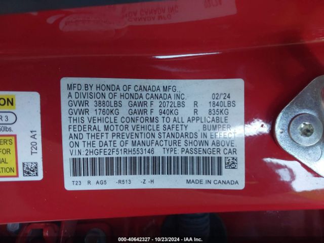 Photo 8 VIN: 2HGFE2F51RH553146 - HONDA CIVIC 