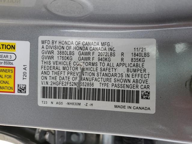 Photo 11 VIN: 2HGFE2F52NH552856 - HONDA CIVIC 