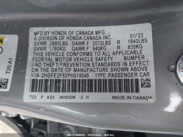 Photo 8 VIN: 2HGFE2F52PH519049 - HONDA CIVIC 