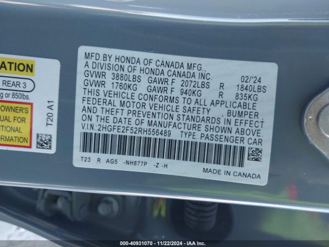 Photo 8 VIN: 2HGFE2F52RH556489 - HONDA CIVIC 