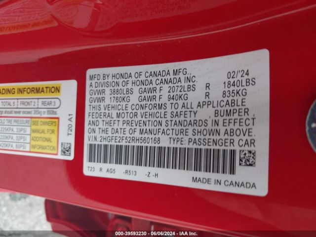 Photo 8 VIN: 2HGFE2F52RH560168 - HONDA CIVIC 