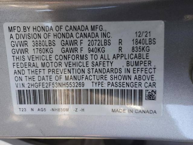 Photo 11 VIN: 2HGFE2F53NH553269 - HONDA CIVIC 