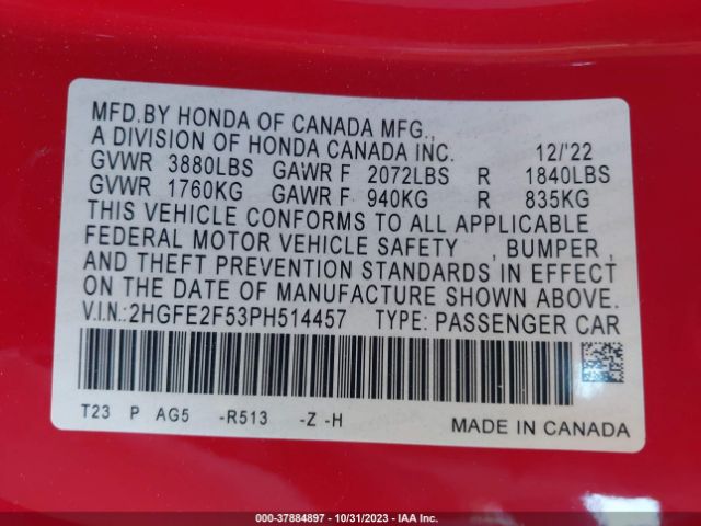 Photo 8 VIN: 2HGFE2F53PH514457 - HONDA CIVIC SEDAN 