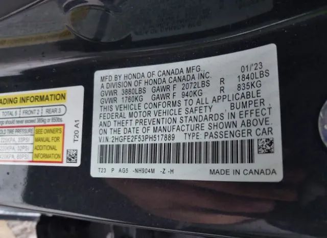 Photo 8 VIN: 2HGFE2F53PH517889 - HONDA CIVIC SEDAN 