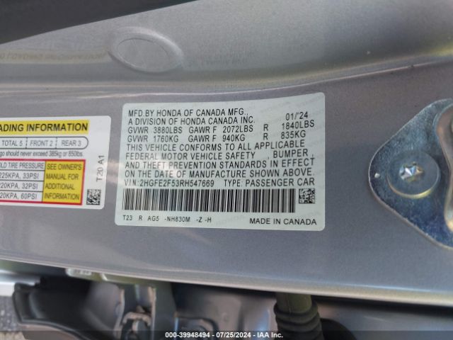 Photo 8 VIN: 2HGFE2F53RH547669 - HONDA CIVIC 