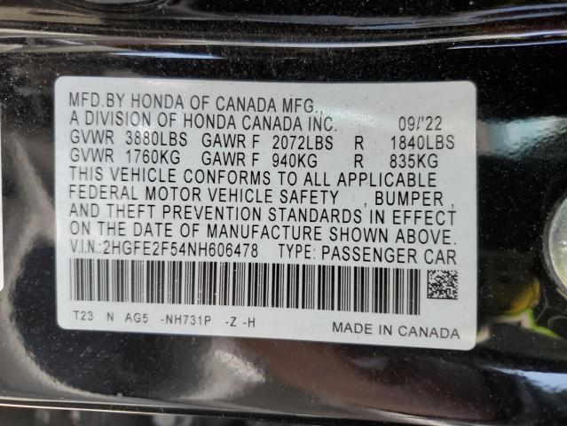 Photo 12 VIN: 2HGFE2F54NH606478 - HONDA CIVIC 