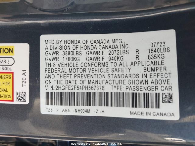 Photo 8 VIN: 2HGFE2F54PH567376 - HONDA CIVIC 