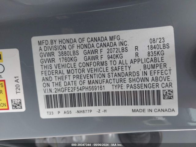 Photo 8 VIN: 2HGFE2F54PH569161 - HONDA CIVIC 