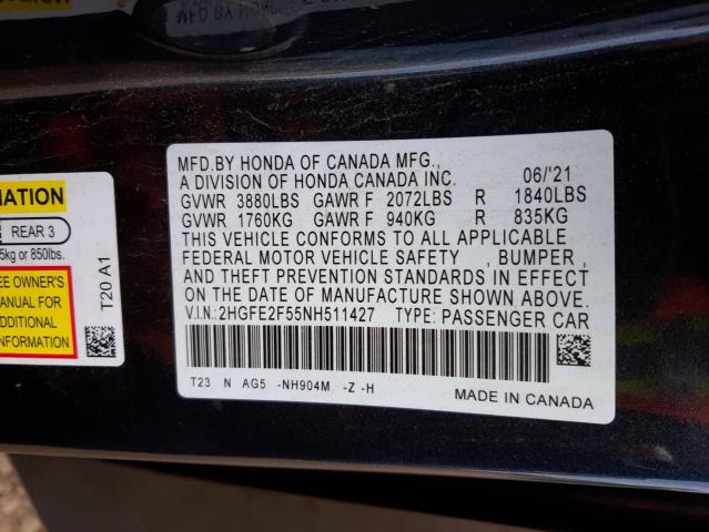 Photo 11 VIN: 2HGFE2F55NH511427 - HONDA CIVIC SPOR 